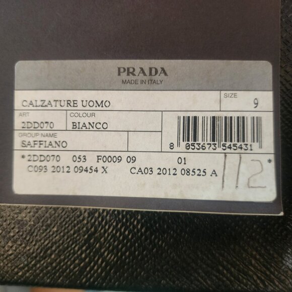 Prada Milano Saffiano Men's Leather Driving Shoes — Size 9 — White — Authentic - Picture 8 of 8